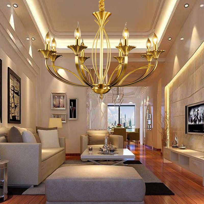 Branch Metal Hanging Chandelier Retro 8 Heads Brass Ceiling Pendant Light for Living Room