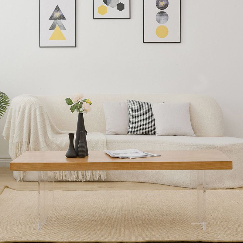 Scandinavian Rectangle Coffee Table with Solid Wood Top and Acrylic Base