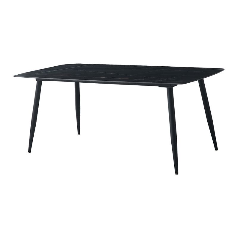 Metal Industrial Rectangle Dining Table Black Sintered Stone Top Table with 4 Legs