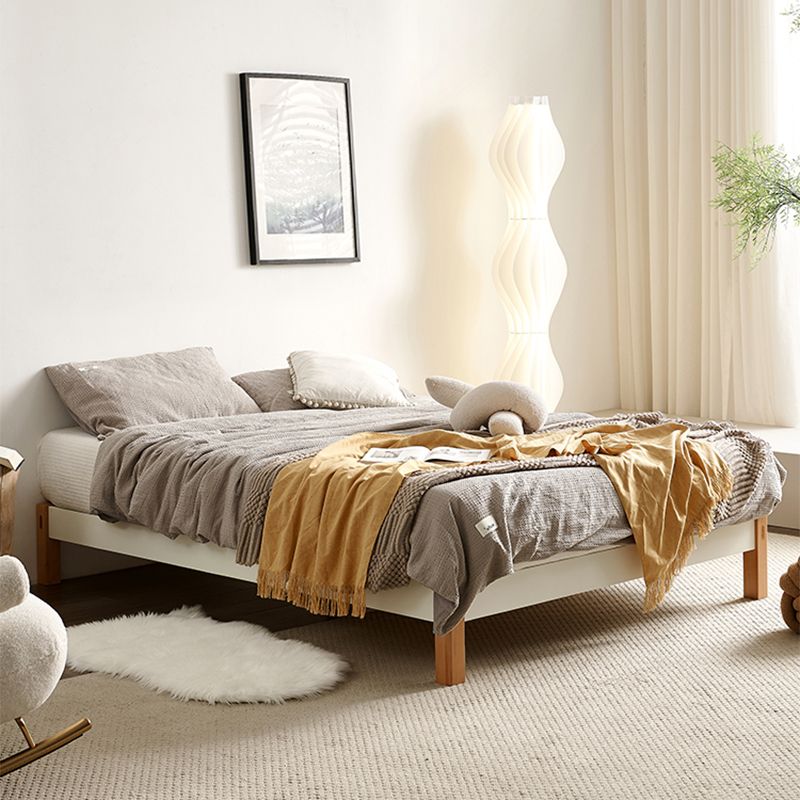 11.02" High Oak Standard Bed with Custom Gold Legs Brown Bed Without Headboard