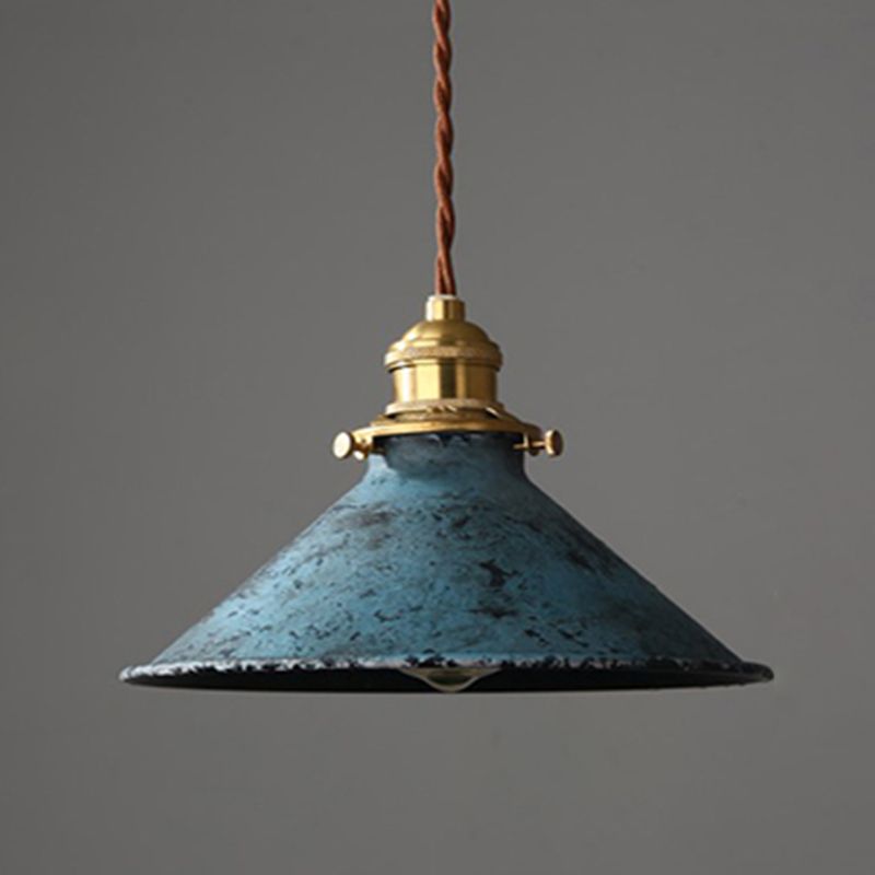 Industrial Wrought Iron Pendant Light 1 Light Metal Railroad Shade Lighting Fixture in Aged Rusty Finish