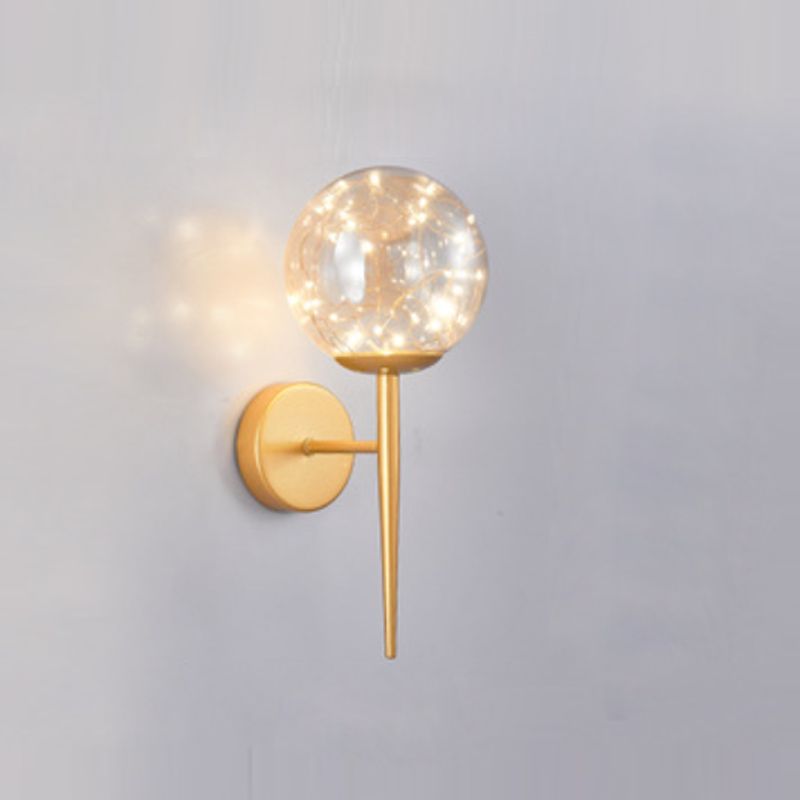 Nordic Starry Wall Light Fixture Transparent Glass Bedroom LED Wall Sconce in Gold