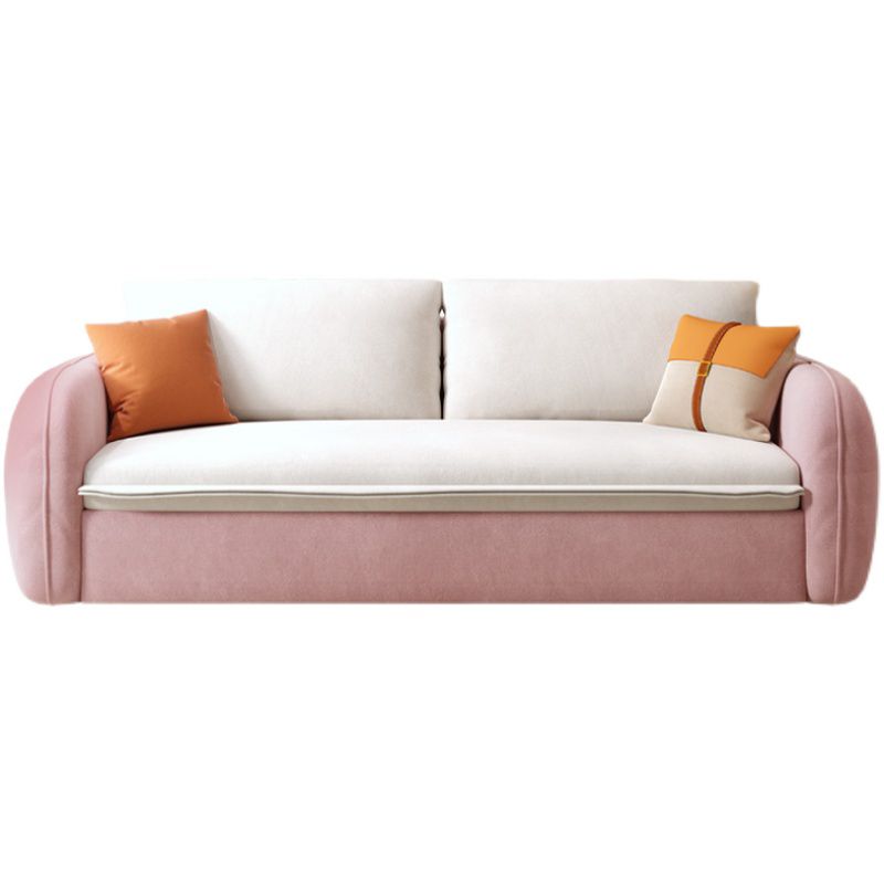 Modern Square Arm Bed Sofa Couch with Pillows in Pink and White