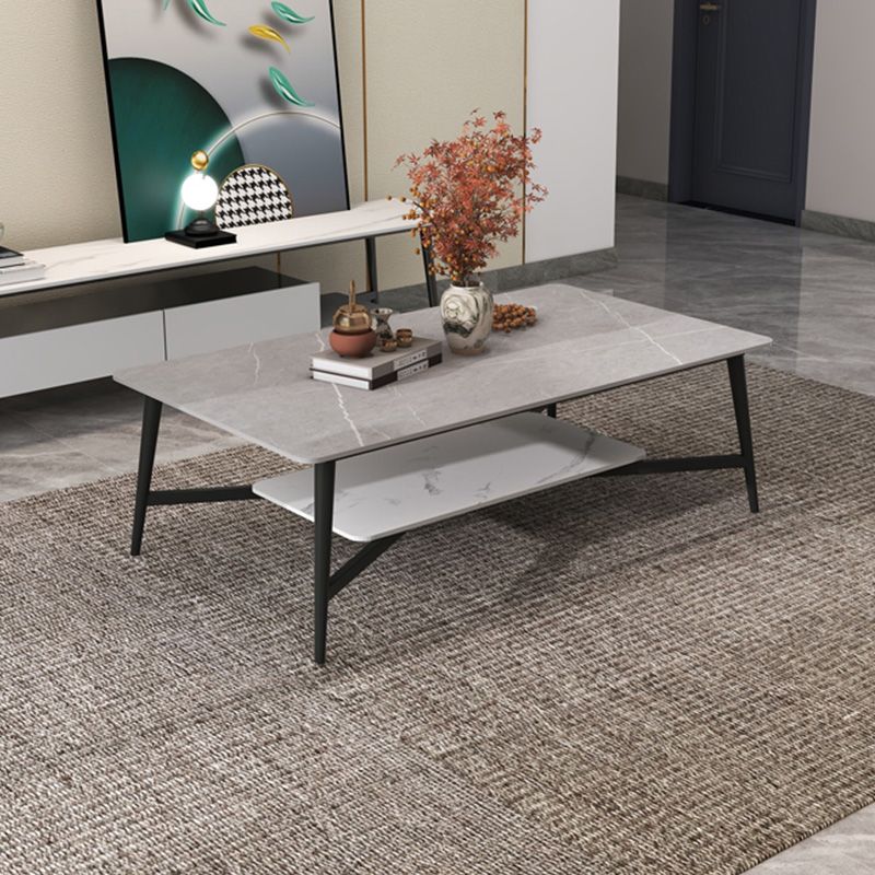 4 Legs Slate Cocktail Table Shelf Included Rectangular Coffee Table