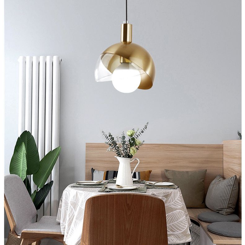 Post-modern Style Metal Suspension Pendant Light Glass Orb Shade Decorative Hanging Lamp in Gold