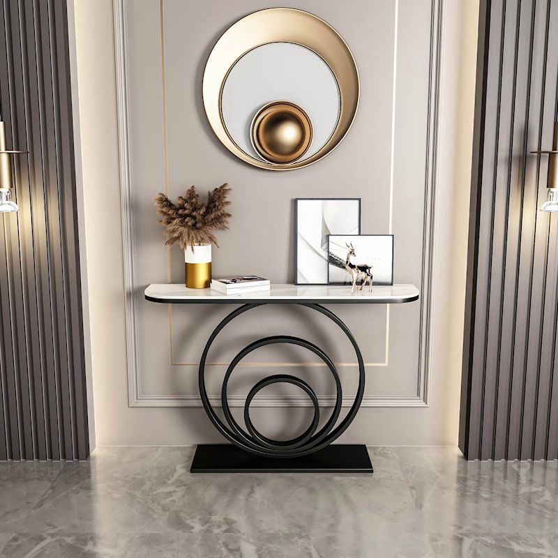 Stone Half Moon Console Table 31.5-inch Tall Accent Table with Shelf