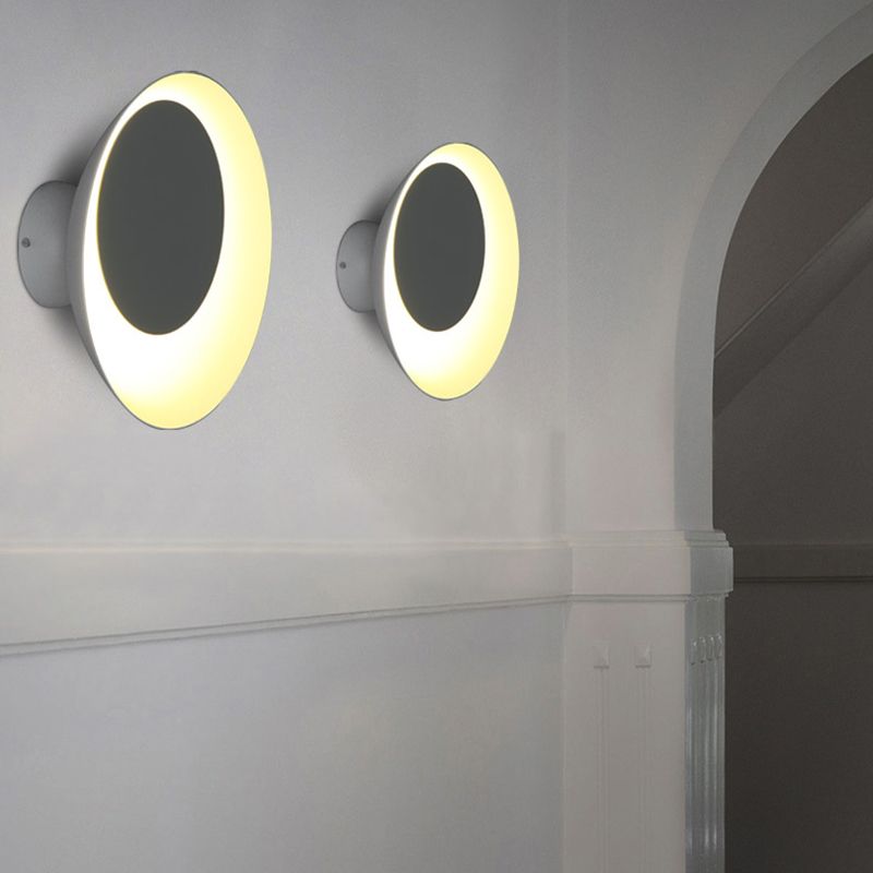 Circle Sconce Light Macaron Metal Black/Grey/Pink LED Wall Mount Light Fixture, 10"/13" Dia