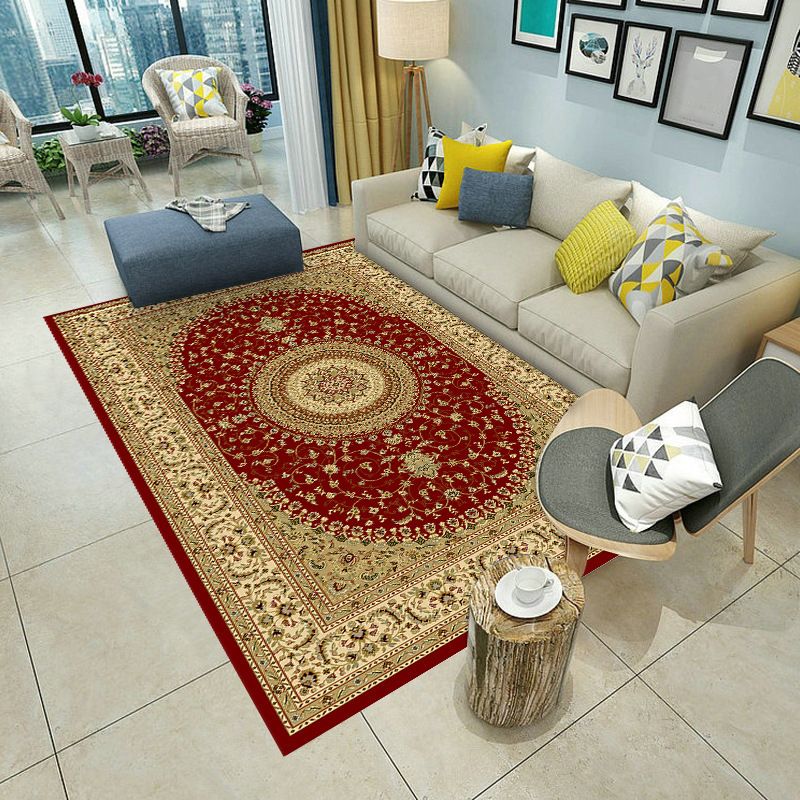 European Area Rug Medallion Print Carpet Polyester Stain Resistant Rug for Home Decor