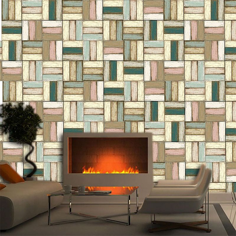 Stacked Wood Lumber Wallpaper Panels Brown Country Wall Art for Living Room, Adhesive