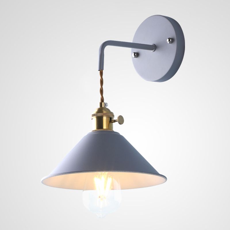 Industrial Cone Wall Light Matte Black Single Metallic for Hallway