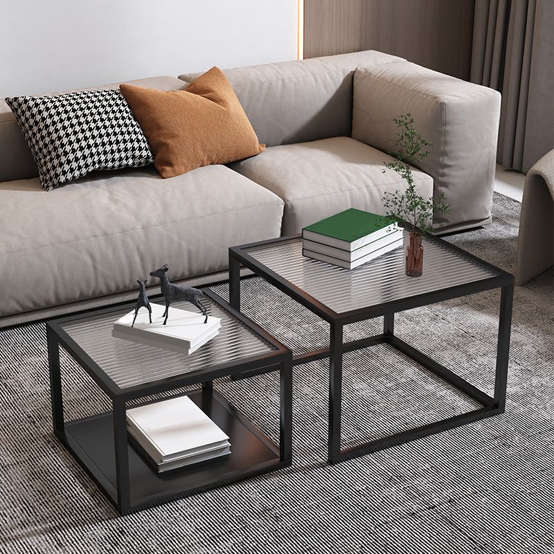 Minimalist Glass Top Coffee Table Round Open Shelf Cocktail Table