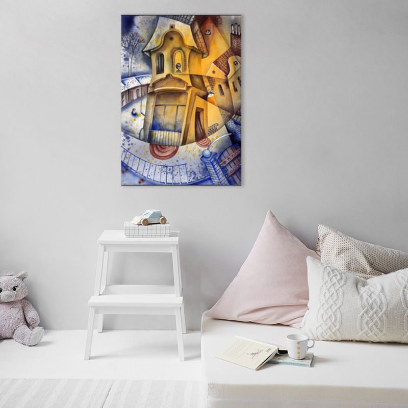 Toile texturée moderne avec illustration de décoration murale de bâtiment de couleur douce pour salle familiale