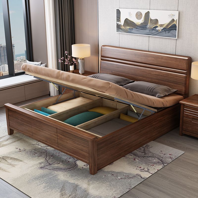 42.5" Traditional Solid Wood Bed, Low Profile Bed in Ash Walnut