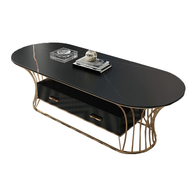Glam Frame Single Coffee Table Oval Coffee Table with Drawer
