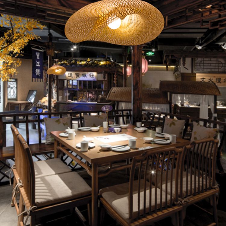 Japanese Bamboo Pendant Light Geometric Ceiling Light Fixture for Tea Room