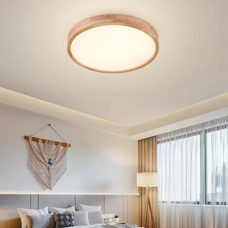 Plafonnier LED de forme ronde, moderne et Simple, en bois, 1 lumière, encastré, pour chambre à coucher