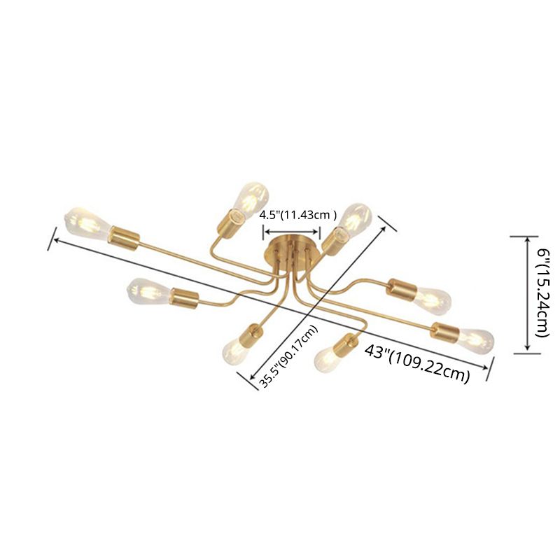Blote Lamp Spider Plafond Licht Retro Style Iron Multi Light Living Room Flush-mount Suspension Light in Gold