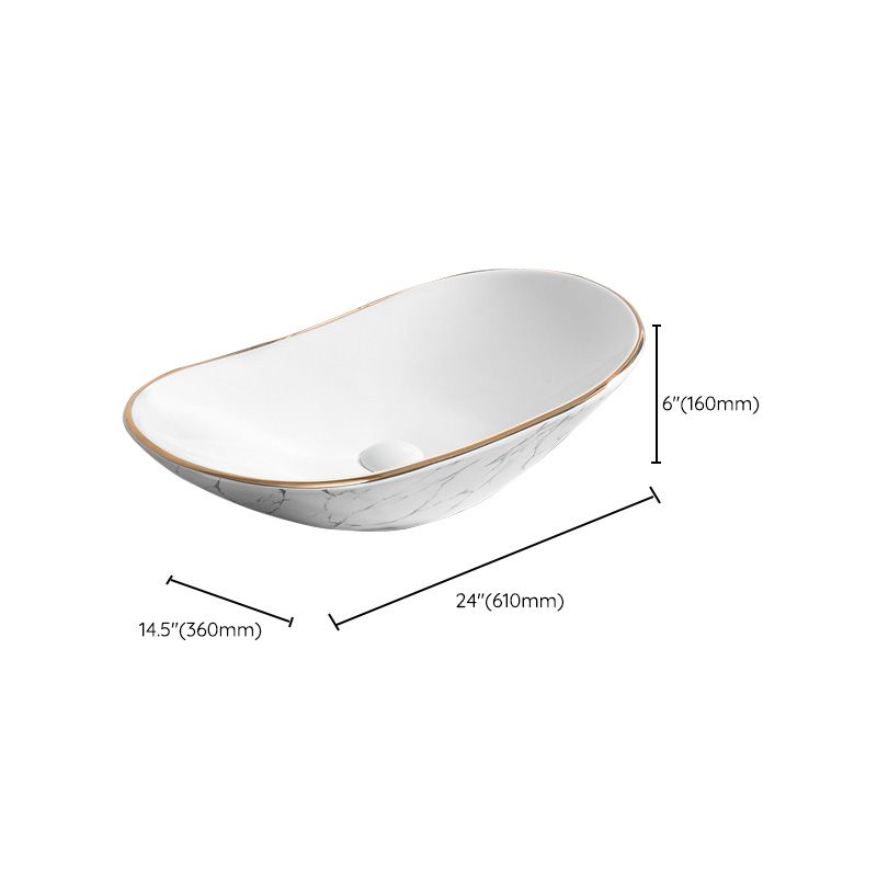Contemporary Bathroom Sink Pop-Up Drain Porcelain Oval-Shape Vessel Bathroom Sink