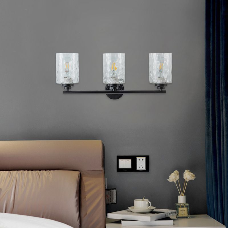 Industrial Metal Wall Light Black 3 Lights Wall Sconce with Glass for Living Room