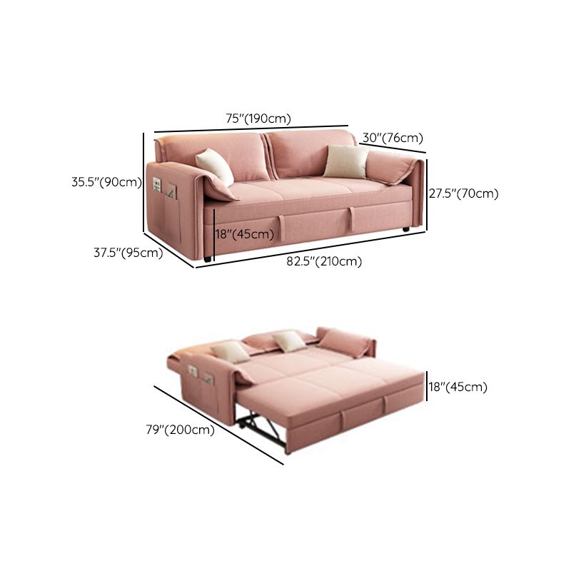 Modern Flared Arm Sofa Bed in Pink Faux Leather Sleeper Sofa with Storage