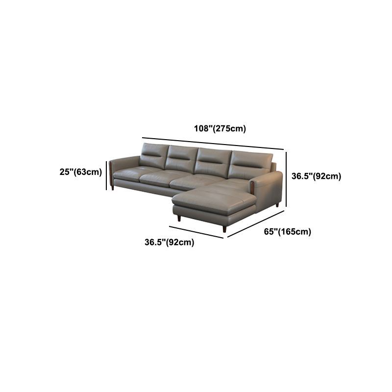 Contemporary Stain-Resistant Genuine Leather Light-grey Sofa & Chaise