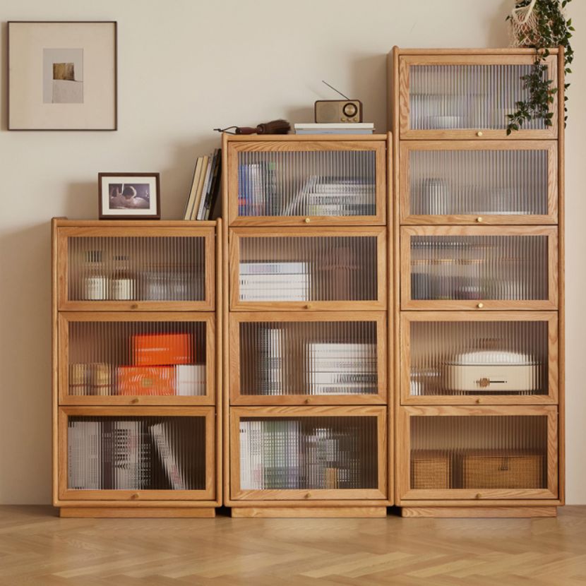Contemporary Sideboard Cabinet Oak Glass Doors Sideboard Table for Dining Room