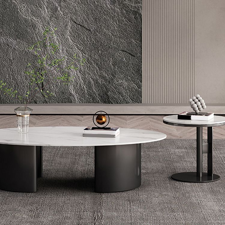 19.6" Tall Modern Round Slate Top Side Table Iron Abstract End Table
