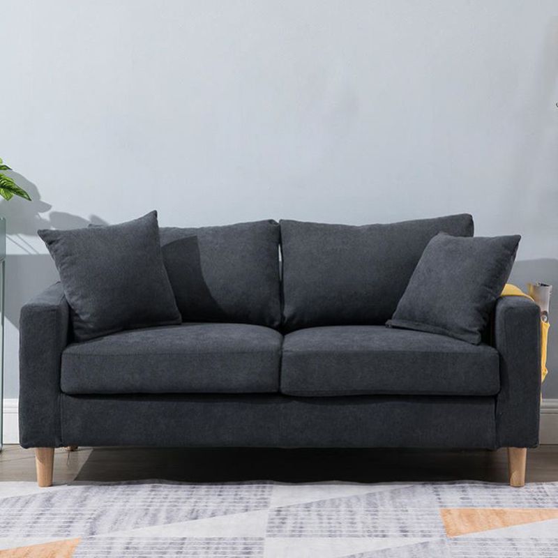 Modern Sofa Couch Wooden Base Solid Color Fabric Loveseat Square Arm Sofa for Living Room