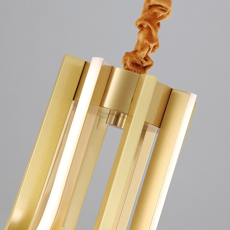 Shaded Chandelier Lighting Fixture Simplicity Metal Dinning Room LED Pendant Light Fixture in Gold