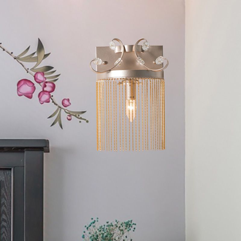 Aluminum Tassel Wall Light Fixture Vintage Style 1 Bulb Gold Finish Wall Lamp with Clear Crystal Accent