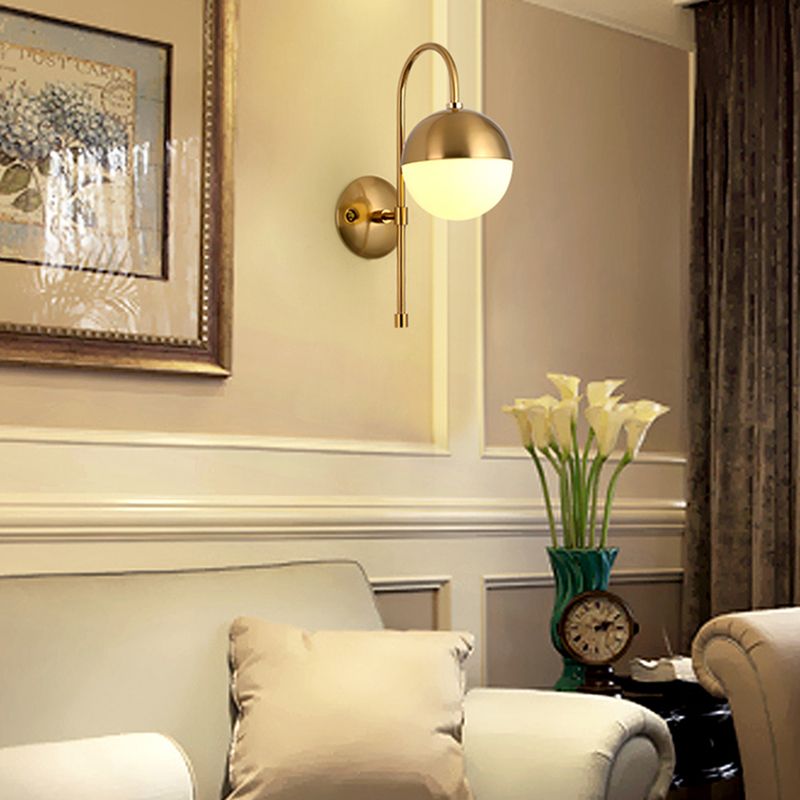 Contemporary Glass Shade Vanity Light Metal Wall Light Sconce for Washroom