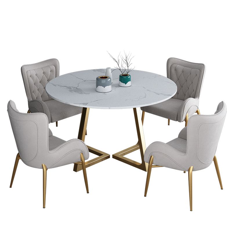 Glam 1/2/5 Pieces Dining Set Round Stone Dining Table for Dining Room