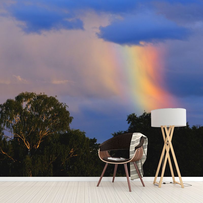 Sky with Rainbow Mural Wallpaper House Wall Covering, Custom Size Available