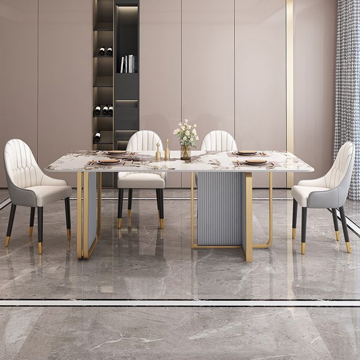 Traditional Luxury Dining Table Sintered Stone Rectangle Table with Gold Frame