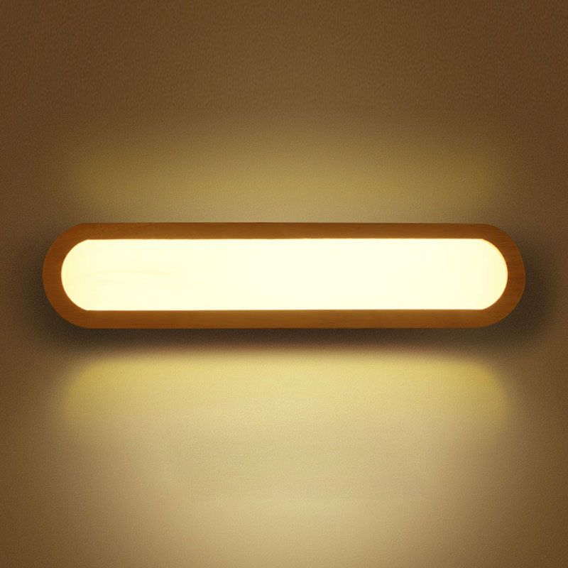 Wood 1-Light Linear Shade Wall Sconce Modern Simple Style Mirror Wall Lighting in Brown