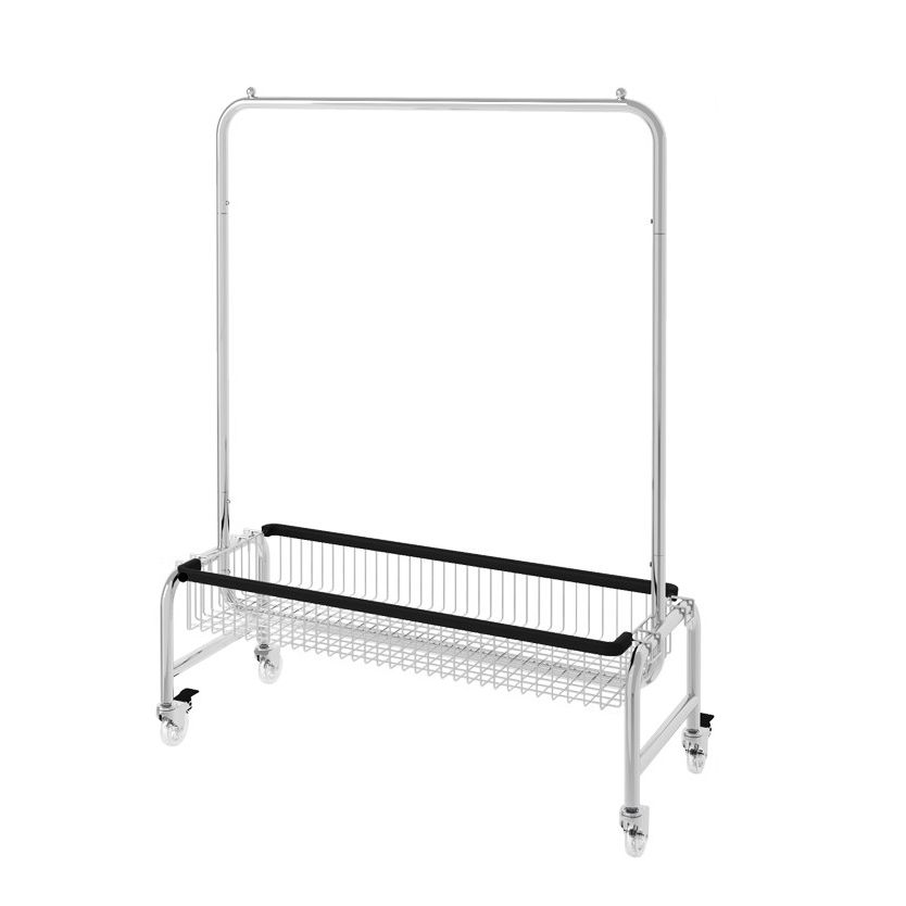 Industrial Coat Hanger Silver Metal Storage Coat Rack with Castors