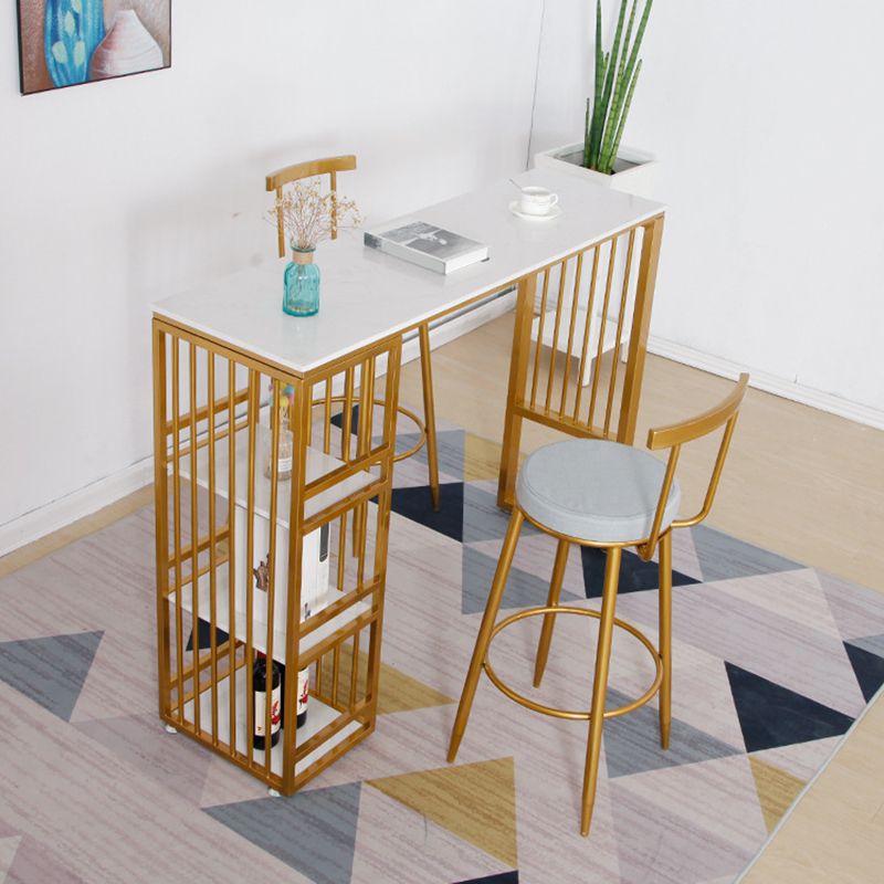 Bar Height Pub Table Glam Style Rectangle Bar Table with Stone Top