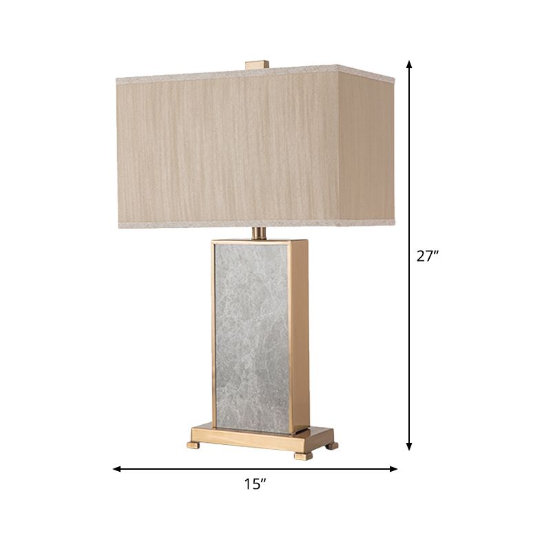 Rectangular Stone Table Lighting Post-Modern 1 Light Grey Fabric Nightstand Lamp for Living Room