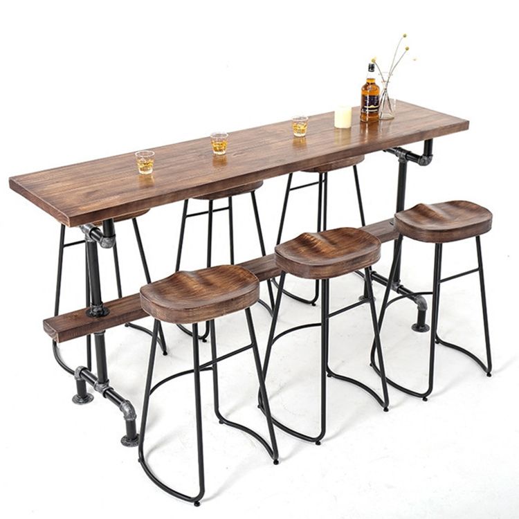 1/4 Pieces Luxurious Rectangular Pub Table Set Solid Wood Counter Table with Stools