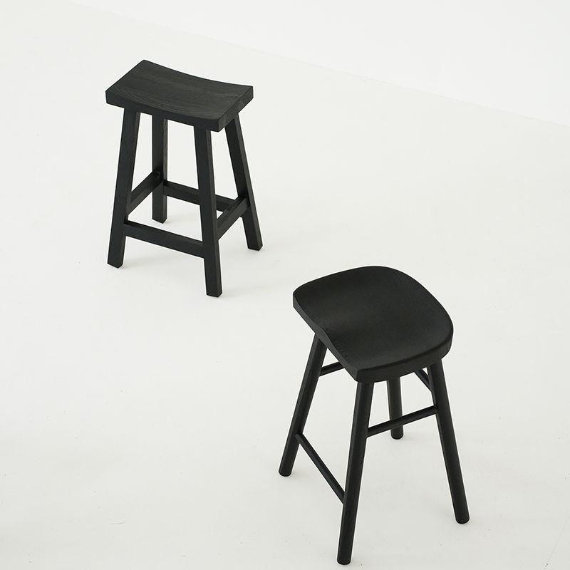 Contemporary Black Ash Solid Wood Armless Bar Stool with Footrest