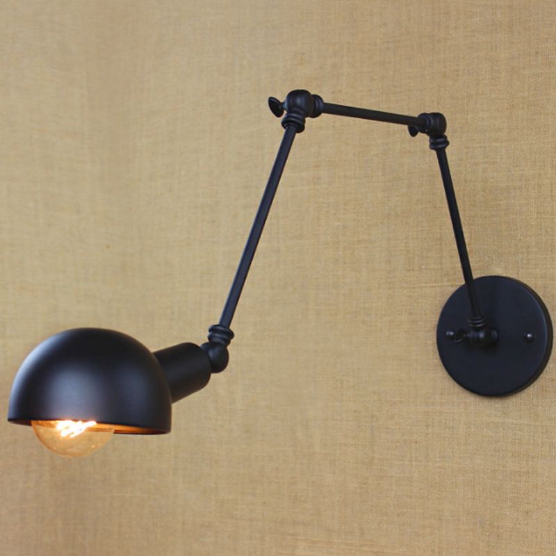 Luce murale della ciotola elegante a loft 1 lampadina la spia di pannelli estensibili metallici con cavo plug-in in nero