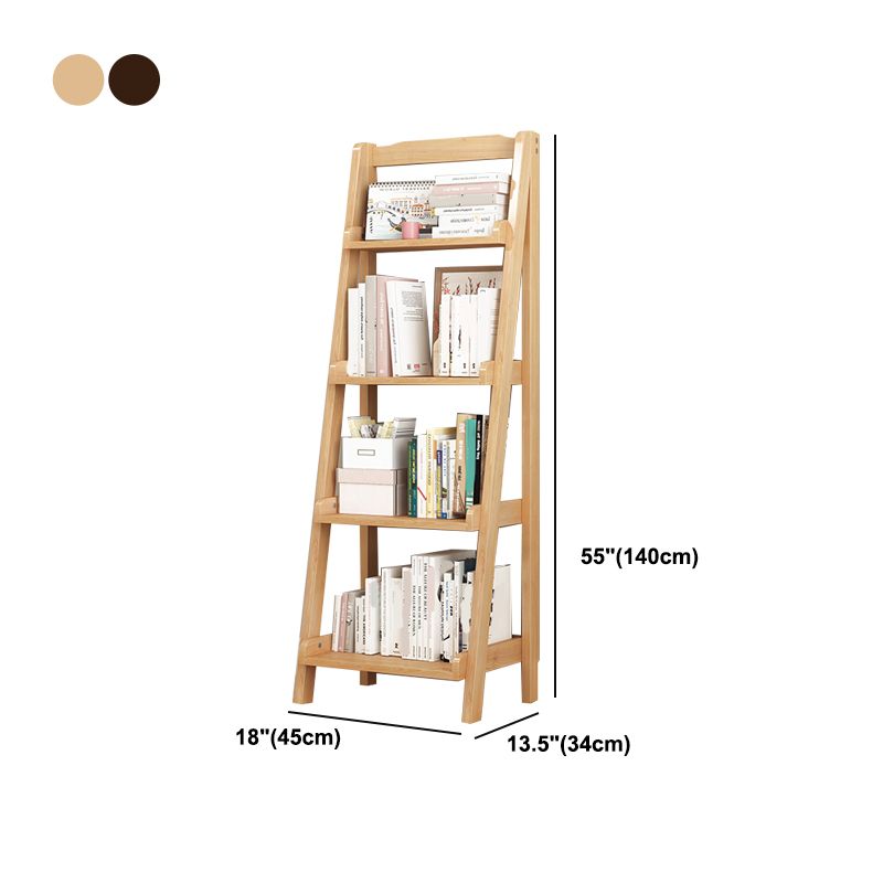 Modern Style Ladder Bookcase Open Back Solid Wood Bookshelf for Home