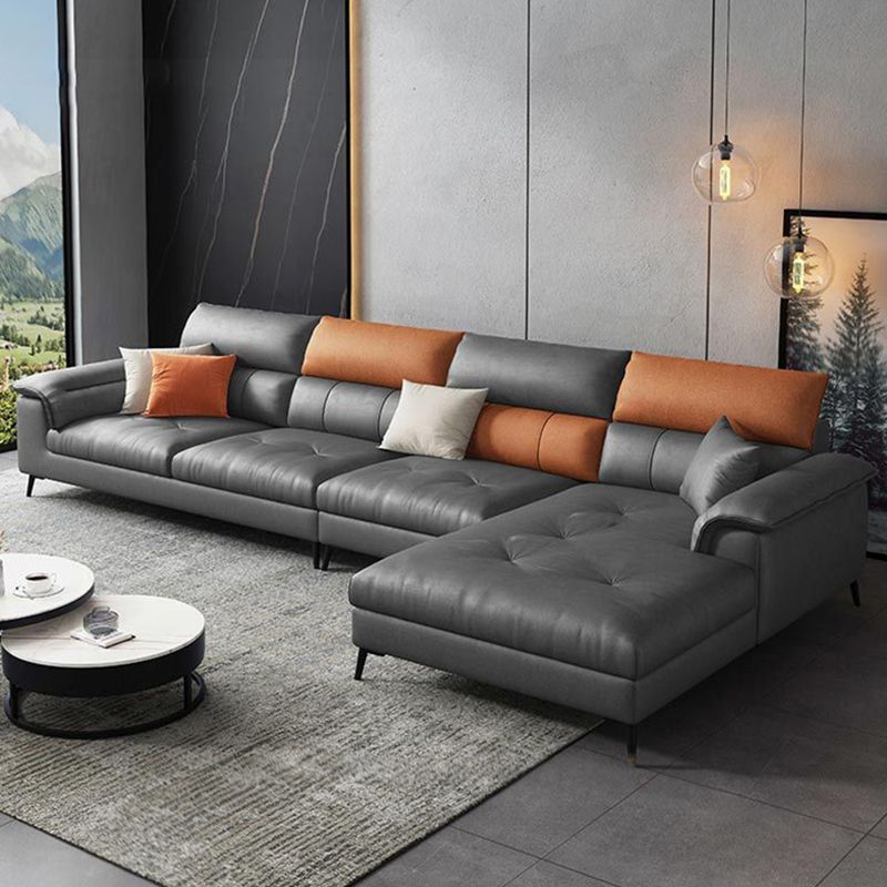 Sewn Pillow Back Sofa & Chaise 137.8" W x 70.87" D x 35.43" H Faux Leather Sofa