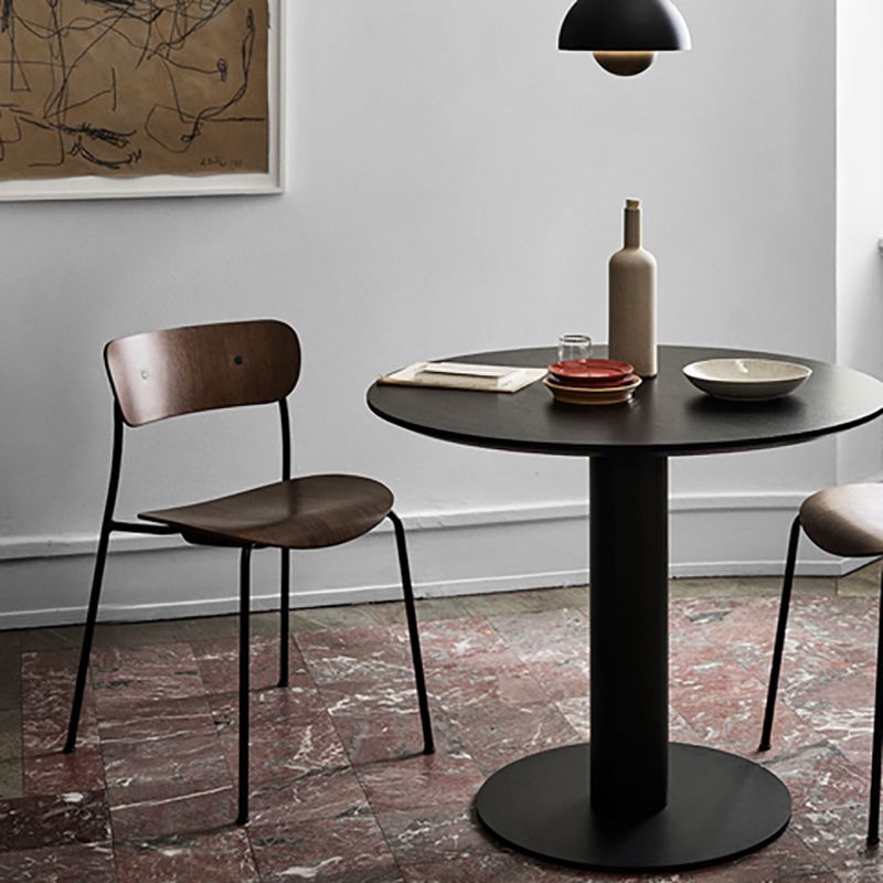 Industrial Armless Kitchen Chair Wooden Open Back Side Chair with Metal Base