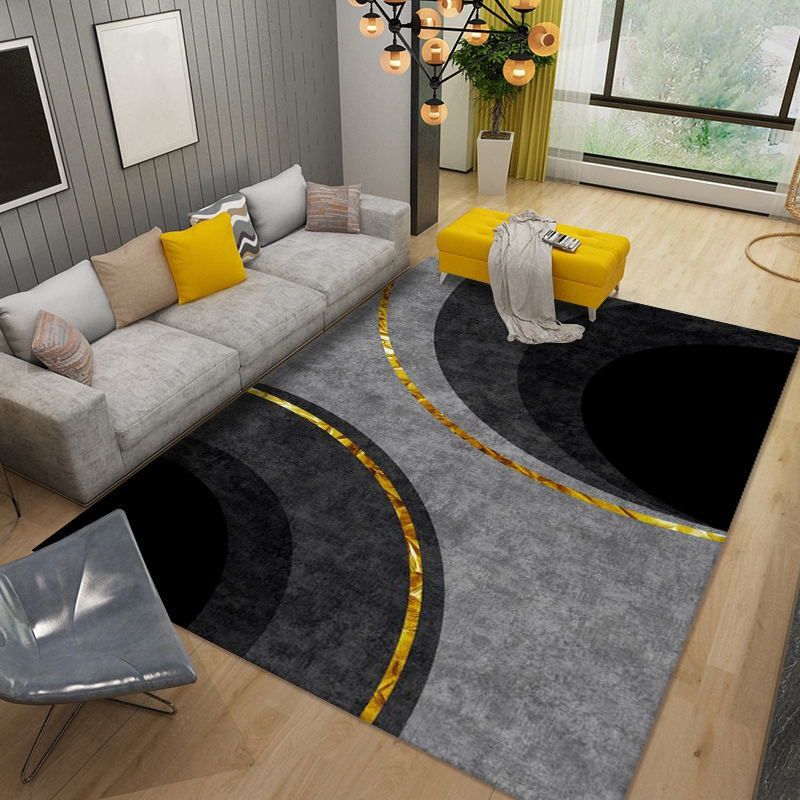 Gold Line Rug Polyester Modern Rug Non-Slip Backing Rug for Living Room
