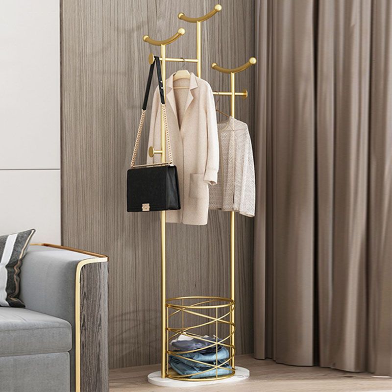 Gorgeous Metal Coat Rack Basket Storage Coat Rack with Coat Hooks