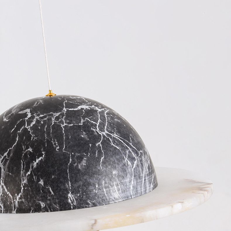 Novelty Postmodern UFO Shaped Pendant Light Marble Bedside LED Hanging Lamp in Gold