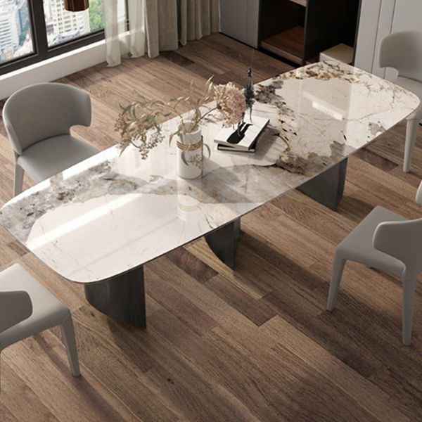 Industrial Rectangle Dining Table Sintered Stone Table with Metal Legs