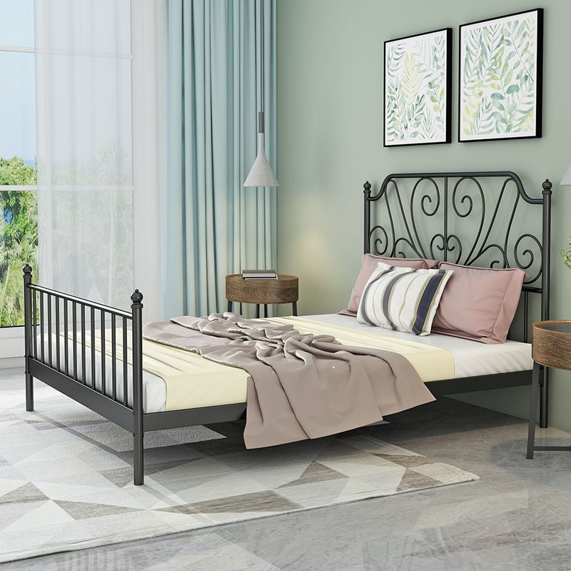 Modern Style Metal Bed Including Headboard Open-Frame Bed in Black/White
