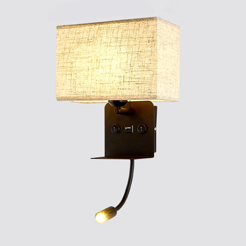 Metal Adjustable Modern Wall Sconce Rectangle Shape Wall Light with Fabric Shade for Study